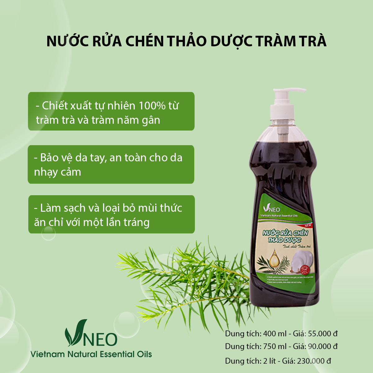 Nước rửa chén thảo dược tràm trà Vneo